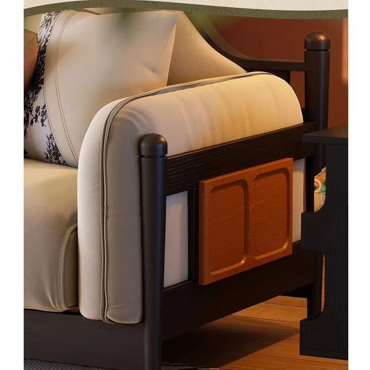 Elegant Ash Wood Pine Sofa with Unique Curved Design and Plush Cushions - Perfect for Modern Living Spaces fbgym-4749