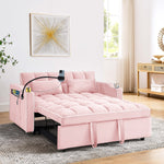 55.51 inch versatile foldable sofa bed in 3 lengths, modern sofa sofa sofa velvet pull-out bed, adjustable back and with USB port and ashtray and swivel phone stand (PINK) W2353P263923-djyc