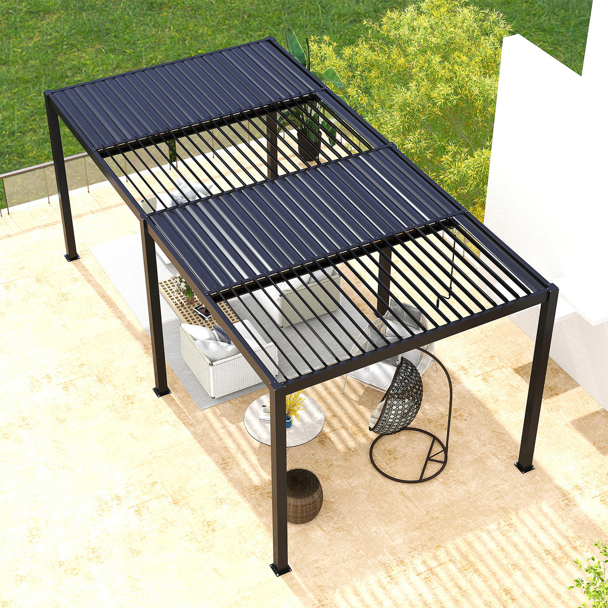 Weather-Resistant Louvered Pergola with Adjustable Roof and Drainage System – Durable, Easy to Assemble, Perfect for Year-Round Outdoor Comfort W1895P178611-djyc