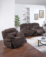 Modern Style 2pc Living Room Set 1x Loveseat and 1x Recliner Console Underneath Drawer Pillow Arms Corduroy Fabric Upholstered Chocolate Finish Primary Living Room Furniture-B011S02403