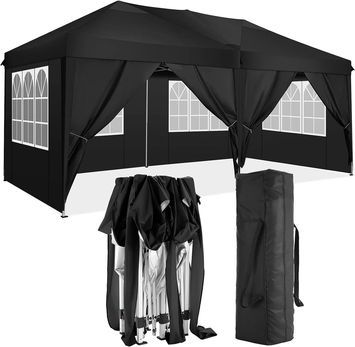 10'x20' Folding Canopy with 6 Removable Sidewalls Outdoor Event Shelter UPF 50+ Gazebo Portable Tents for Parties Beach Camping Wedding EZ Pop Up Canopy W2185P191608-djyc