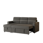 85 Inches Corduroy Sofa Bed, 3 Seater Sleeper Sofa with Storage Chaise, Square Handrail With Two Cup-holder And USB Charge Port, Pull Out Couch for Living Room W834S00270-djyc