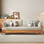 Stylish Beige & Green Corduroy Sofa with Light Brown and Gray Accents - Cherry Wood Frame fcp-1281