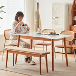 Elegant White & Gray Sintered Stone Table with Cherry Wood Finish - Modern Design fcp-1282