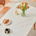 Elegant White & Gray Sintered Stone Table with Cherry Wood Finish - Modern Design fcp-1282