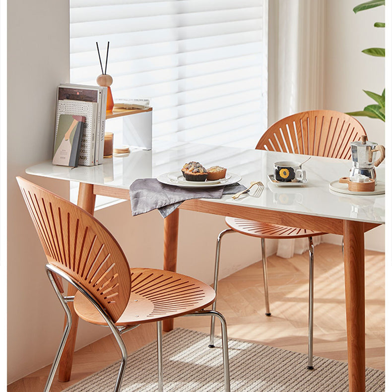 Elegant White & Gray Sintered Stone Table with Cherry Wood Finish - Modern Design fcp-1282