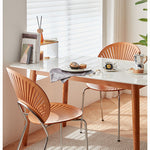 Elegant White & Gray Sintered Stone Table with Cherry Wood Finish - Modern Design fcp-1282