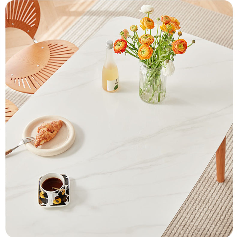 Elegant White & Gray Sintered Stone Table with Cherry Wood Finish - Modern Design fcp-1282