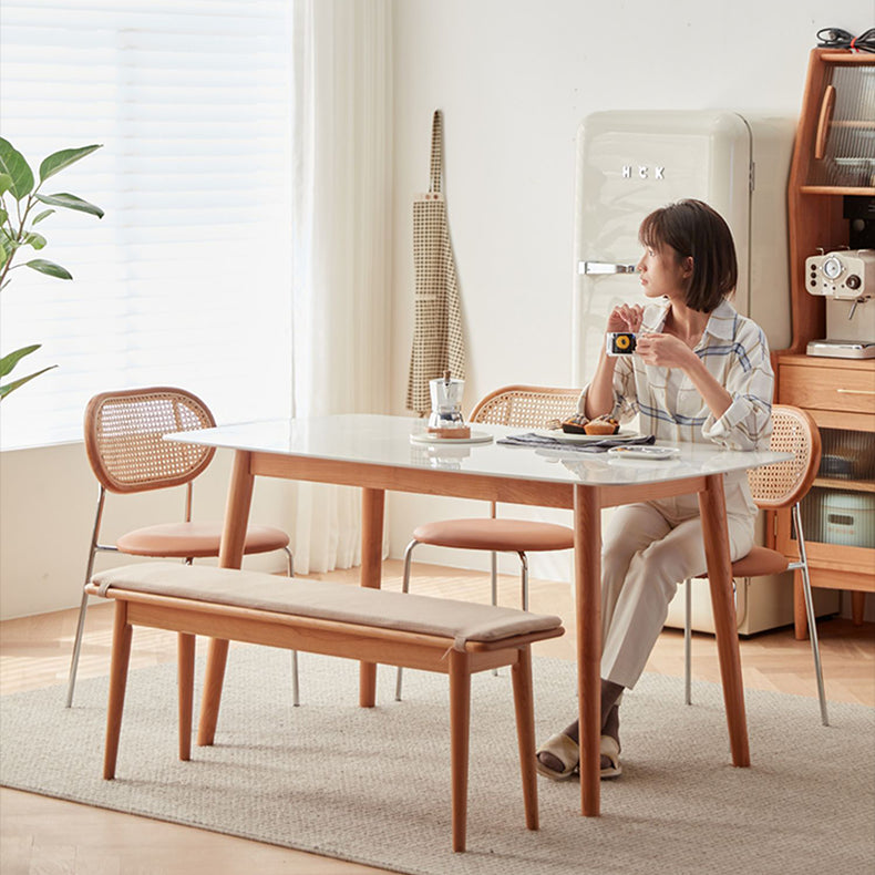 Elegant White & Gray Sintered Stone Table with Cherry Wood Finish - Modern Design fcp-1282