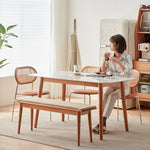 Elegant White & Gray Sintered Stone Table with Cherry Wood Finish - Modern Design fcp-1282