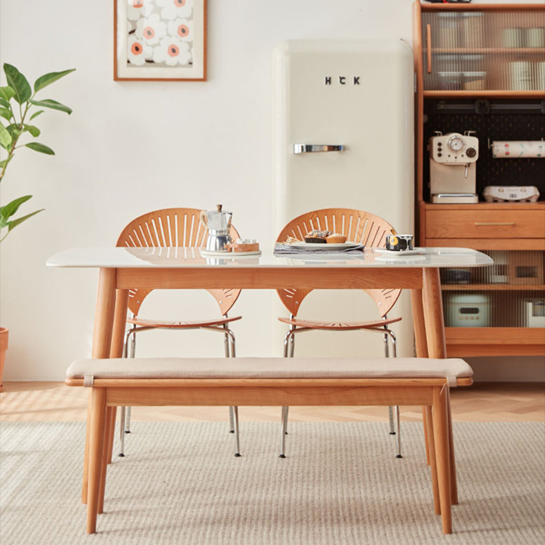 Elegant White & Gray Sintered Stone Table with Cherry Wood Finish - Modern Design fcp-1282
