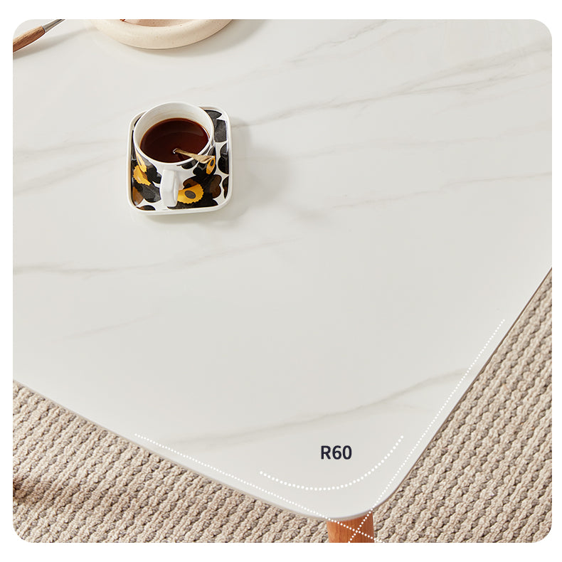 Elegant White & Gray Sintered Stone Table with Cherry Wood Finish - Modern Design fcp-1282