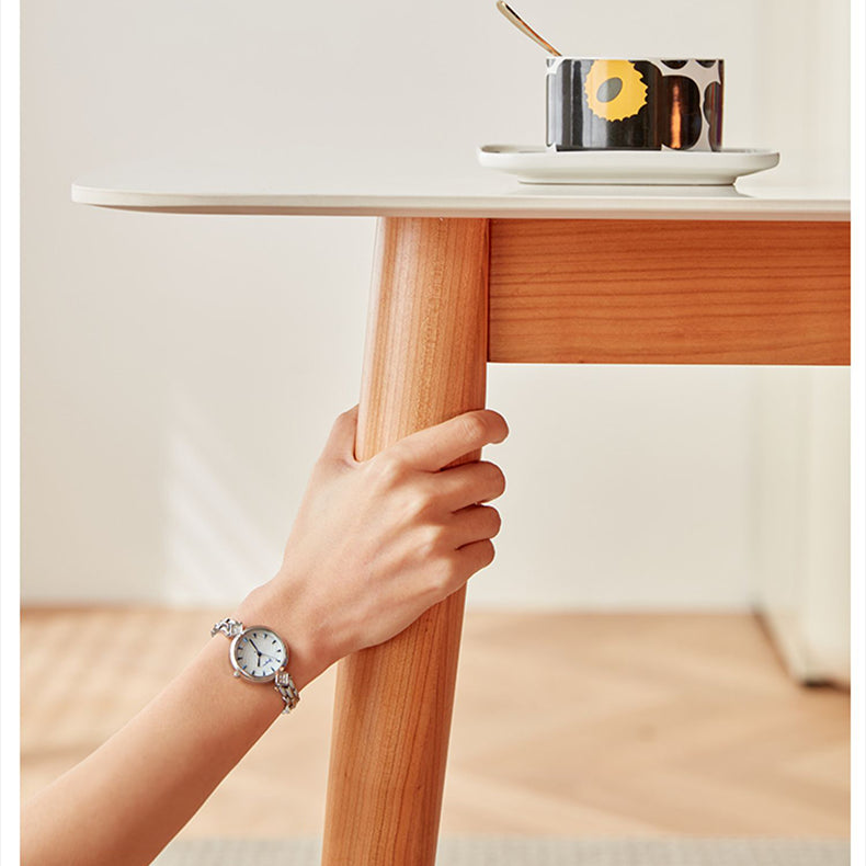 Elegant White & Gray Sintered Stone Table with Cherry Wood Finish - Modern Design fcp-1282