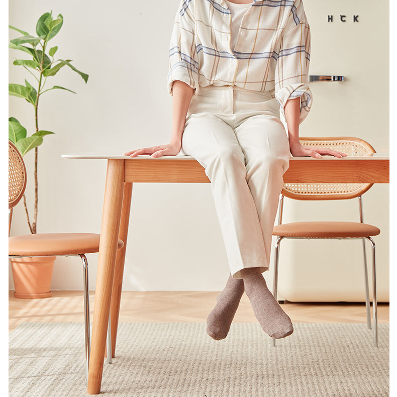 Elegant White & Gray Sintered Stone Table with Cherry Wood Finish - Modern Design fcp-1282