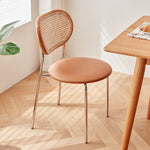 Stylish Light Brown Ash Wood Chair with Rattan Back and Faux Leather Seat fcp-1283