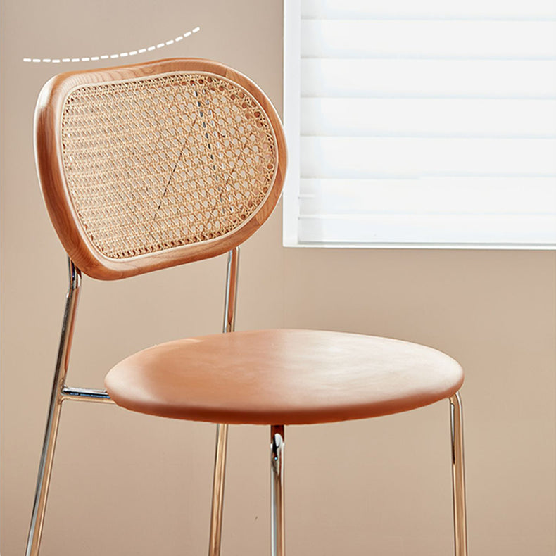 Stylish Light Brown Ash Wood Chair with Rattan Back and Faux Leather Seat fcp-1283