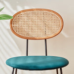 Luxurious Blue Velvet Rattan Chair with Cherry Wood Frame fcp-1285