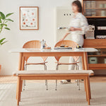 Elegant Light Brown Cherry Wood Stool with Cotton-Linen Upholstery fcp-1286