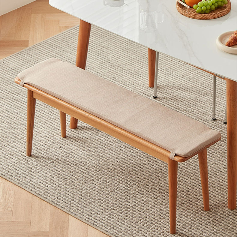 Elegant Light Brown Cherry Wood Stool with Cotton-Linen Upholstery fcp-1286