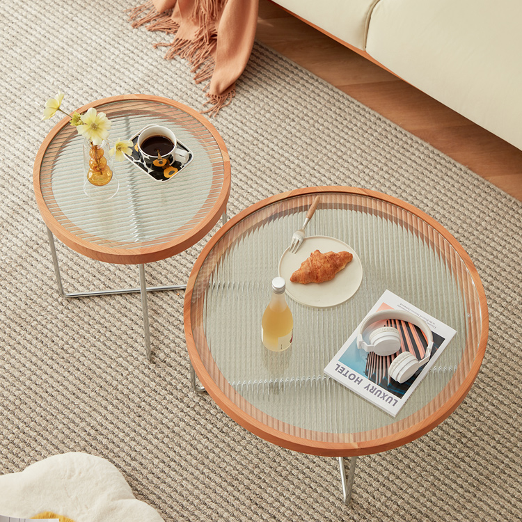 Elegant Cherry Wood & Glass Tea Table - Stylish Natural Finish for Modern Living Rooms fcp-1290