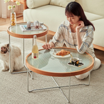 Elegant Cherry Wood & Glass Tea Table - Stylish Natural Finish for Modern Living Rooms fcp-1290