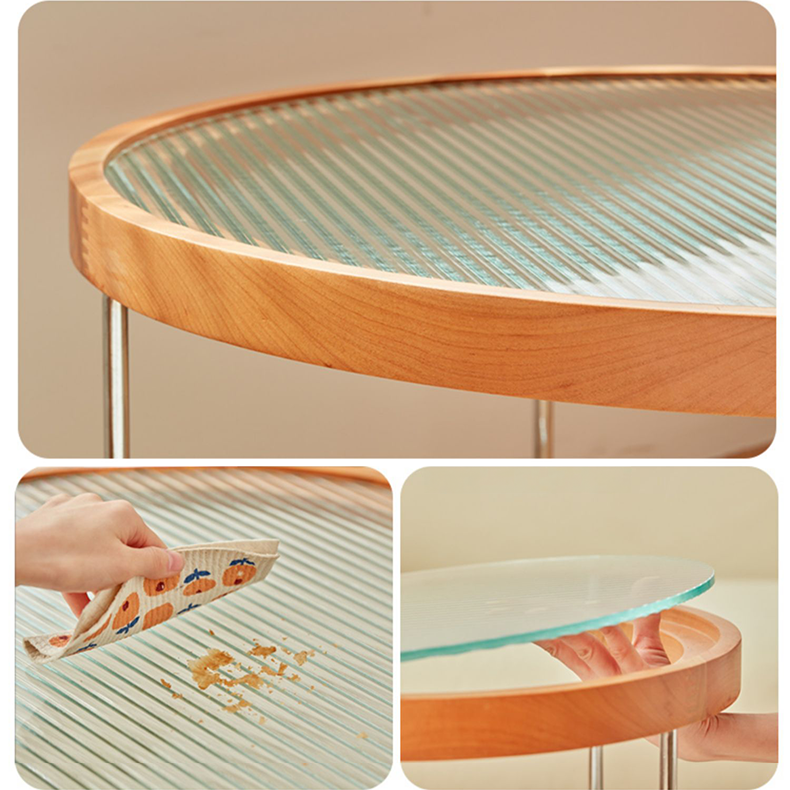 Elegant Cherry Wood & Glass Tea Table - Stylish Natural Finish for Modern Living Rooms fcp-1290