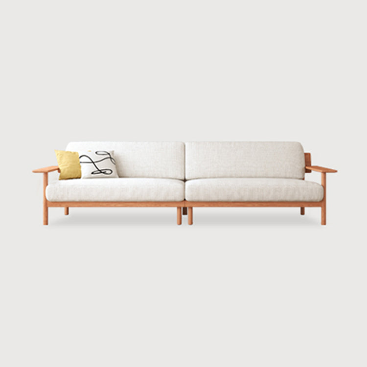 Elegant White Sofa with Green and Light Brown Accents on Cherry and Ash Wood Frame – Cotton-Linen Blend Upholstery fcp-1292