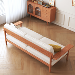 Elegant White Sofa with Green and Light Brown Accents on Cherry and Ash Wood Frame – Cotton-Linen Blend Upholstery fcp-1292
