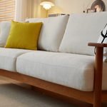 Elegant White Sofa with Green and Light Brown Accents on Cherry and Ash Wood Frame – Cotton-Linen Blend Upholstery fcp-1292