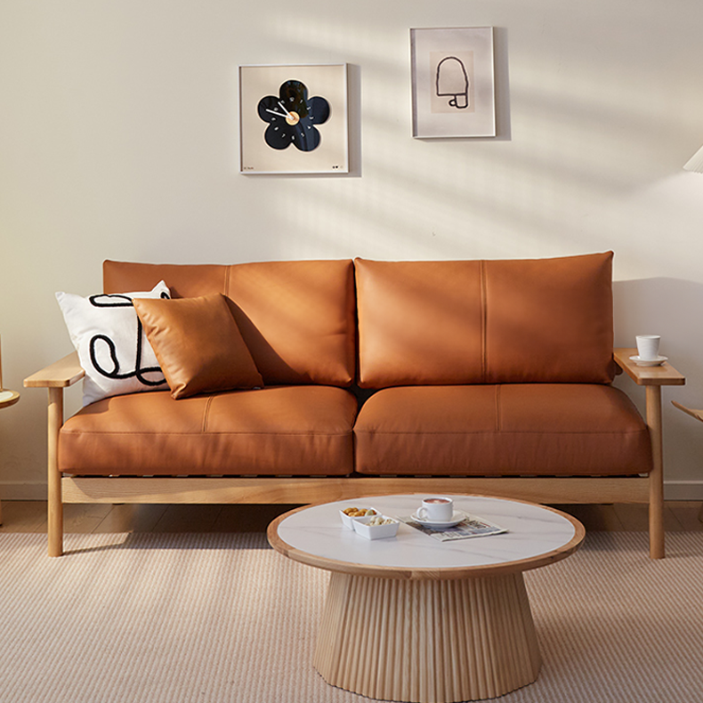 Elegant White Sofa with Green and Light Brown Accents on Cherry and Ash Wood Frame – Cotton-Linen Blend Upholstery fcp-1292