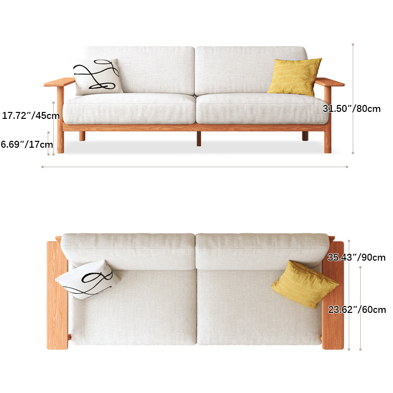 Elegant White Sofa with Green and Light Brown Accents on Cherry and Ash Wood Frame – Cotton-Linen Blend Upholstery fcp-1292