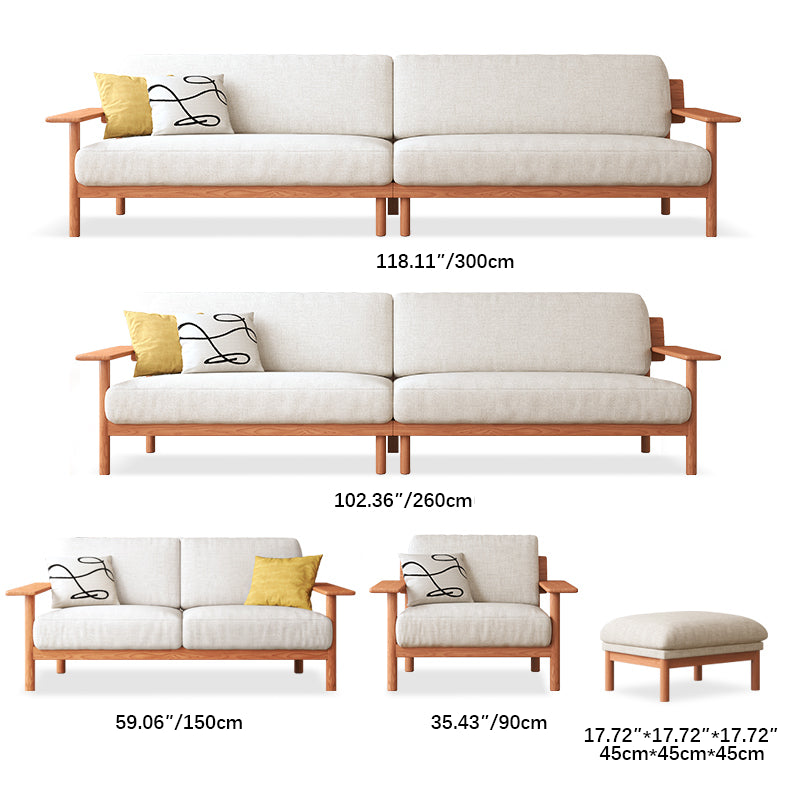 Elegant White Sofa with Green and Light Brown Accents on Cherry and Ash Wood Frame – Cotton-Linen Blend Upholstery fcp-1292