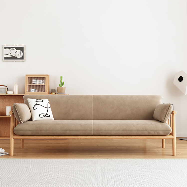 Modern Multi-Color Sofa with Faux Leather and Oak Wood Accents - Beige, Yellow, Gray, Blue, Green, Light Brown fcp-1293