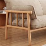 Modern Multi-Color Sofa with Faux Leather and Oak Wood Accents - Beige, Yellow, Gray, Blue, Green, Light Brown fcp-1293