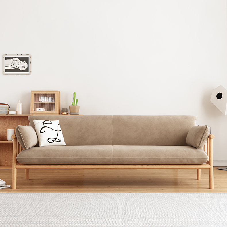 Modern Multi-Color Sofa with Faux Leather and Oak Wood Accents - Beige, Yellow, Gray, Blue, Green, Light Brown fcp-1293