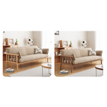 Modern Multi-Color Sofa with Faux Leather and Oak Wood Accents - Beige, Yellow, Gray, Blue, Green, Light Brown fcp-1293
