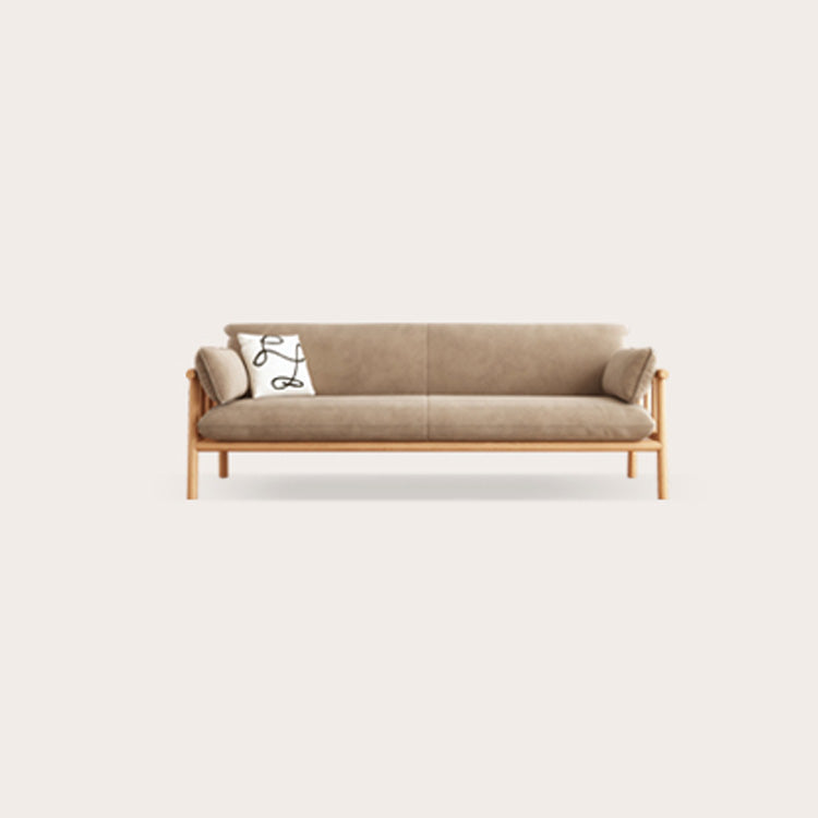 Modern Multi-Color Sofa with Faux Leather and Oak Wood Accents - Beige, Yellow, Gray, Blue, Green, Light Brown fcp-1293