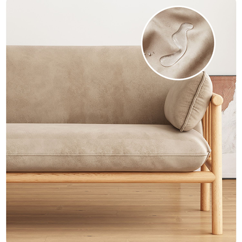 Modern Multi-Color Sofa with Faux Leather and Oak Wood Accents - Beige, Yellow, Gray, Blue, Green, Light Brown fcp-1293