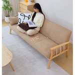 Modern Multi-Color Sofa with Faux Leather and Oak Wood Accents - Beige, Yellow, Gray, Blue, Green, Light Brown fcp-1293