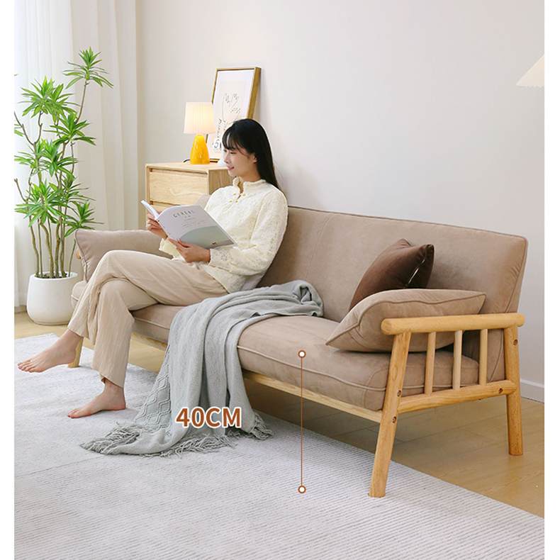 Modern Multi-Color Sofa with Faux Leather and Oak Wood Accents - Beige, Yellow, Gray, Blue, Green, Light Brown fcp-1293