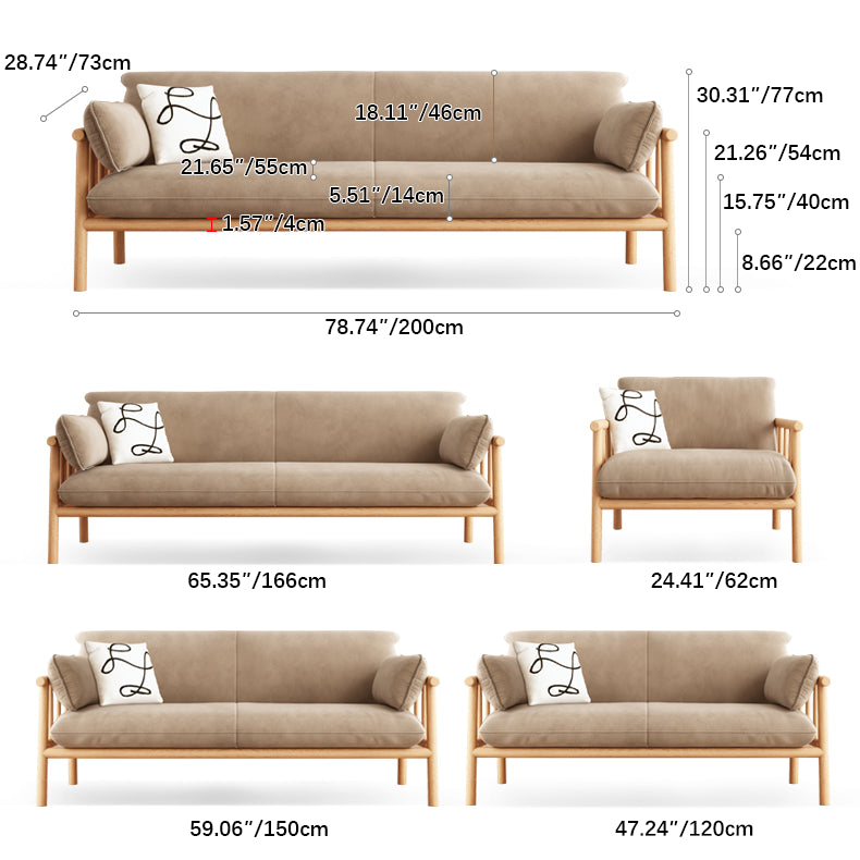 Modern Multi-Color Sofa with Faux Leather and Oak Wood Accents - Beige, Yellow, Gray, Blue, Green, Light Brown fcp-1293