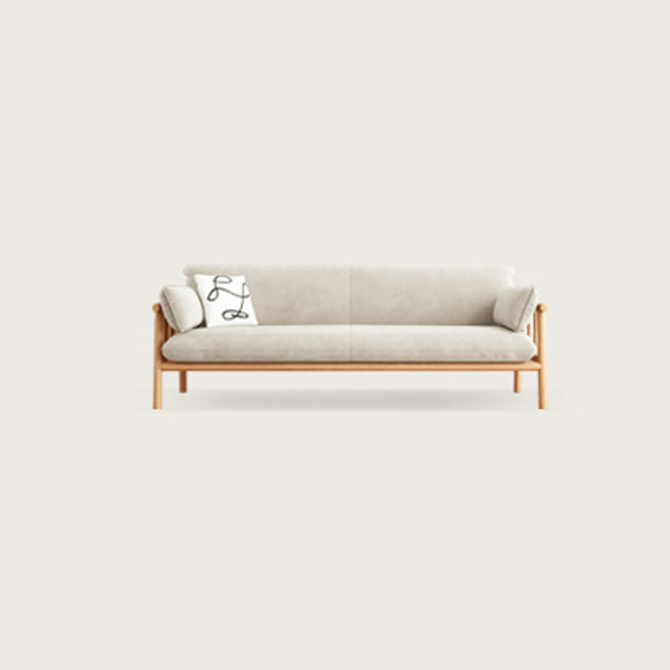 Modern Multi-Color Sofa with Faux Leather and Oak Wood Accents - Beige, Yellow, Gray, Blue, Green, Light Brown fcp-1293