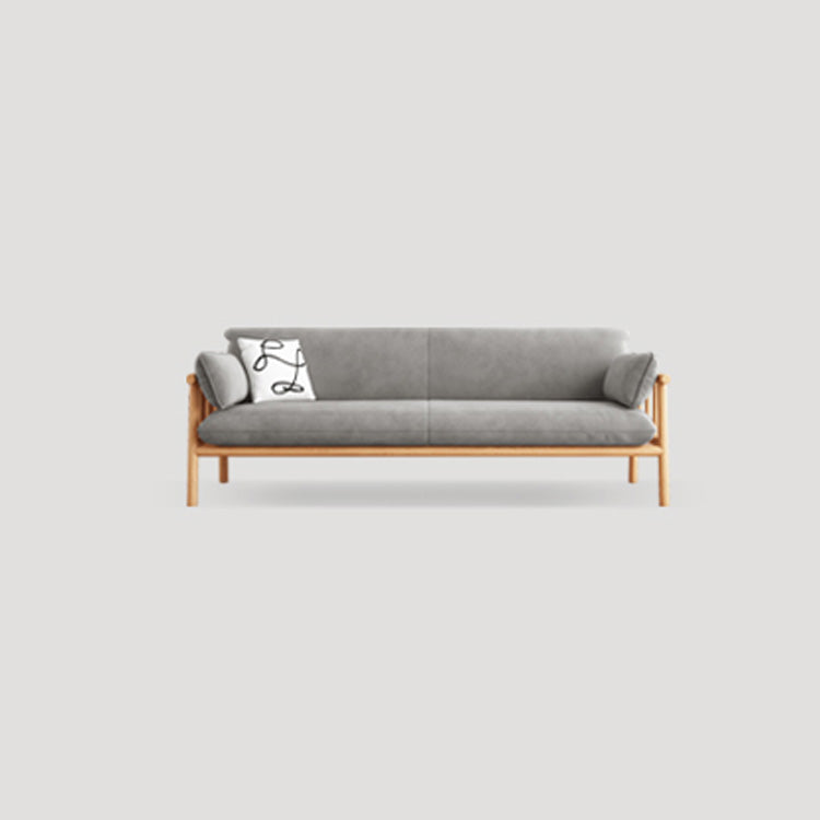 Modern Multi-Color Sofa with Faux Leather and Oak Wood Accents - Beige, Yellow, Gray, Blue, Green, Light Brown fcp-1293