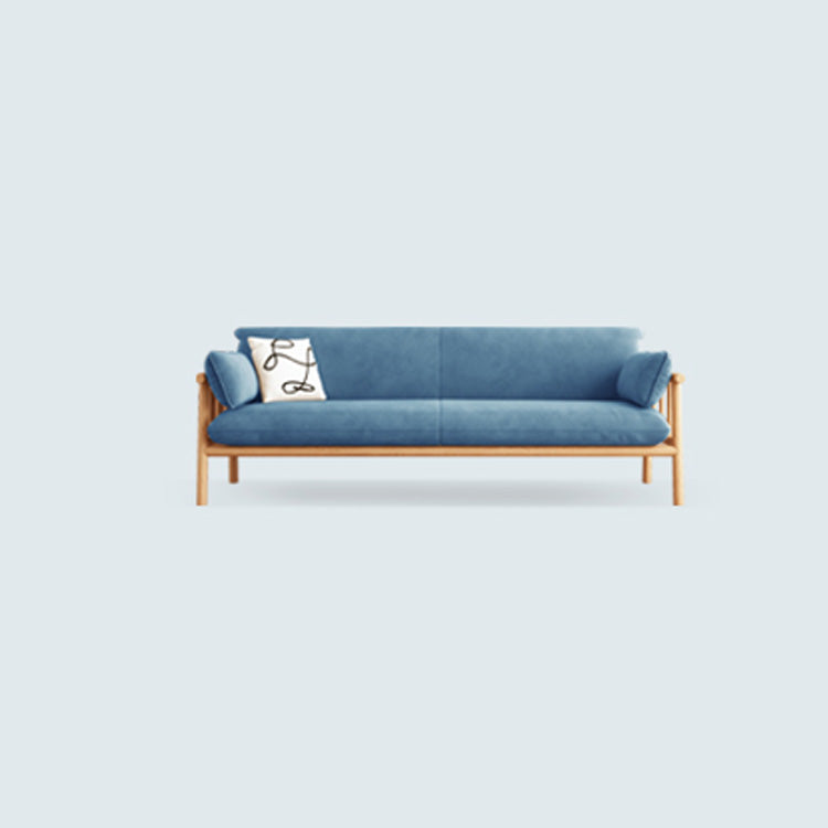 Modern Multi-Color Sofa with Faux Leather and Oak Wood Accents - Beige, Yellow, Gray, Blue, Green, Light Brown fcp-1293