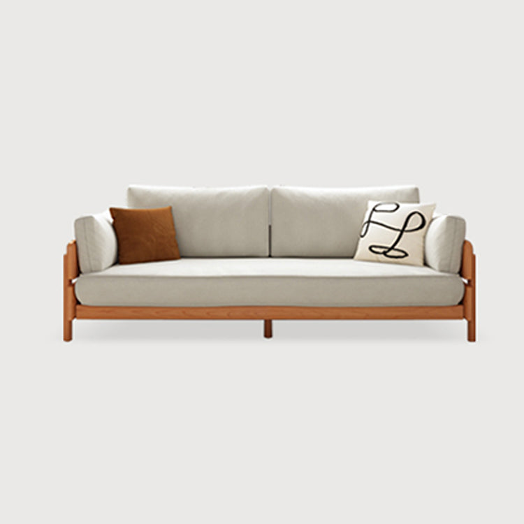 Chic Sofa in Beige and Light Brown with Green Accents and Cherry or Ash Wood Finish - Cotton Corduroy Fabric fcp-1295