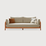 Chic Sofa in Beige and Light Brown with Green Accents and Cherry or Ash Wood Finish - Cotton Corduroy Fabric fcp-1295