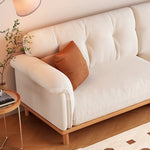 Elegant Beige Sofa with Light Brown Ash Wood Frame - Cotton & Faux Leather Upholstery fcp-1297