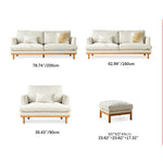 Luxury Goose Down Sofa with Light Gray Cotton and Beige Faux Leather Accents, Cherry Wood Frame fcp-1298