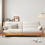 Elegant Cotton-Linen Sofa in White, Light Brown, and Gray with Cherry and Ash Wood Accents fcp-1299