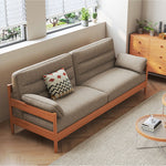 Elegant Cotton-Linen Sofa in White, Light Brown, and Gray with Cherry and Ash Wood Accents fcp-1299